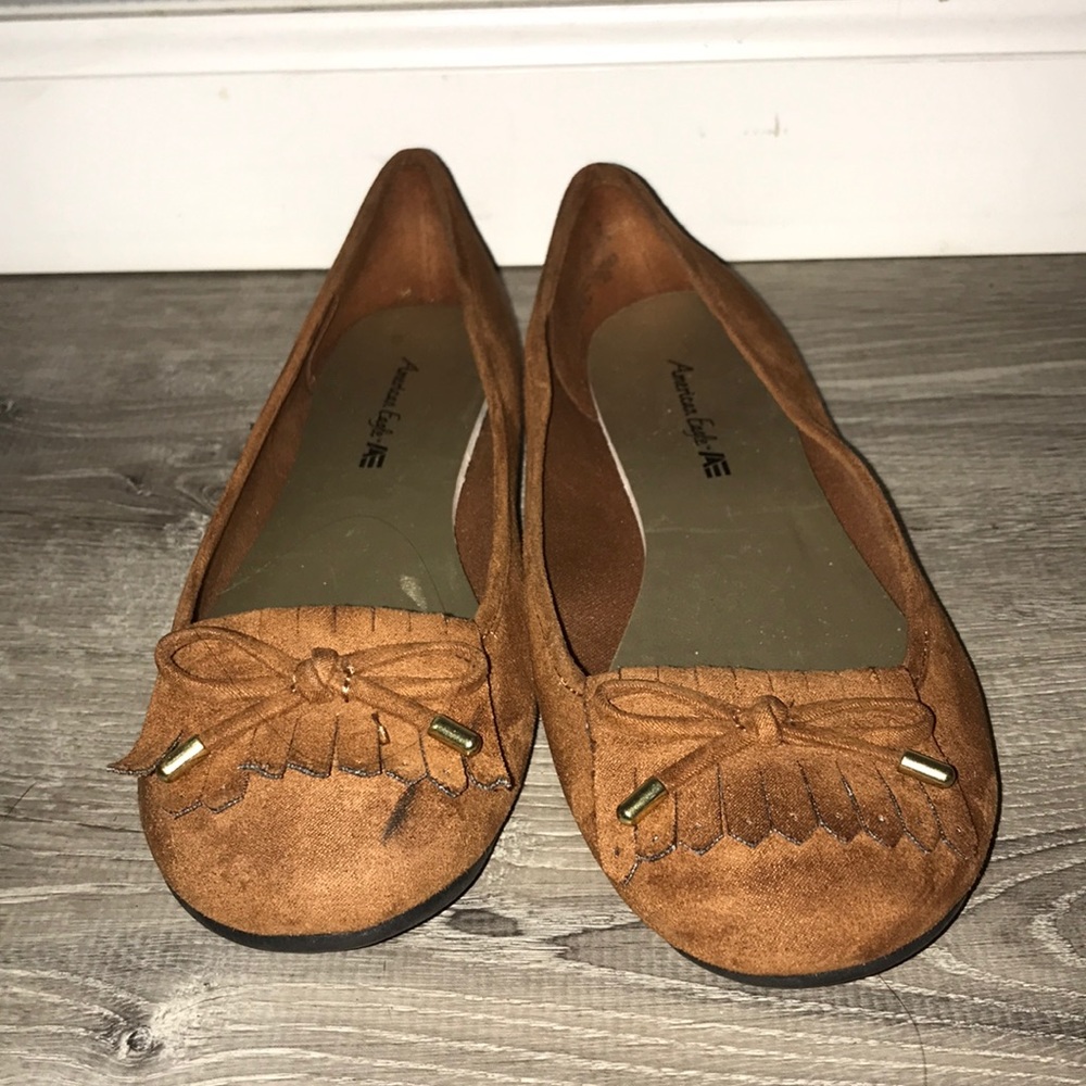 American Eagle brown loafers.
